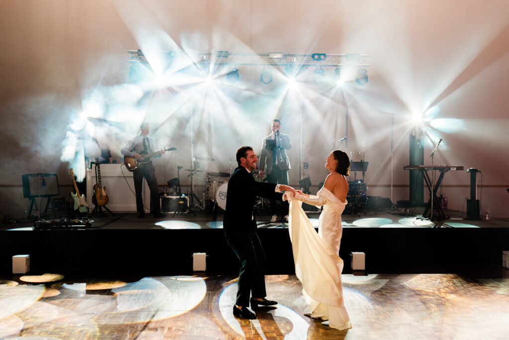 Dj/Band Hybrid playing a first dance song in downtown Minneapolis