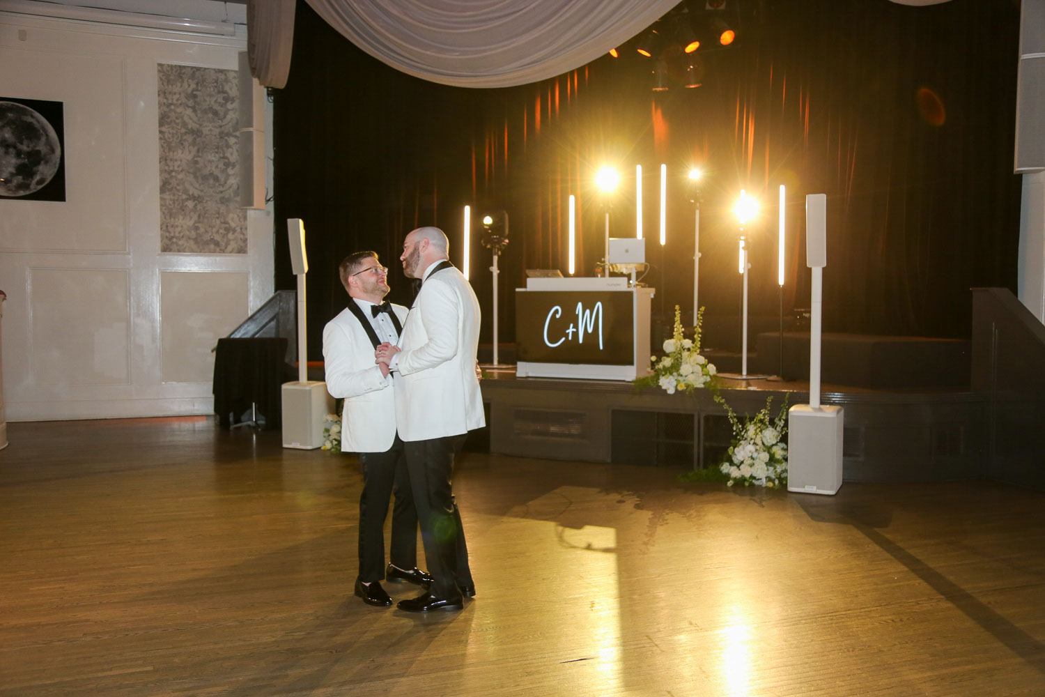 A beautiful couple spending their first dance at the stunning Metropolitan Ballroom in Minneapolis MN.
