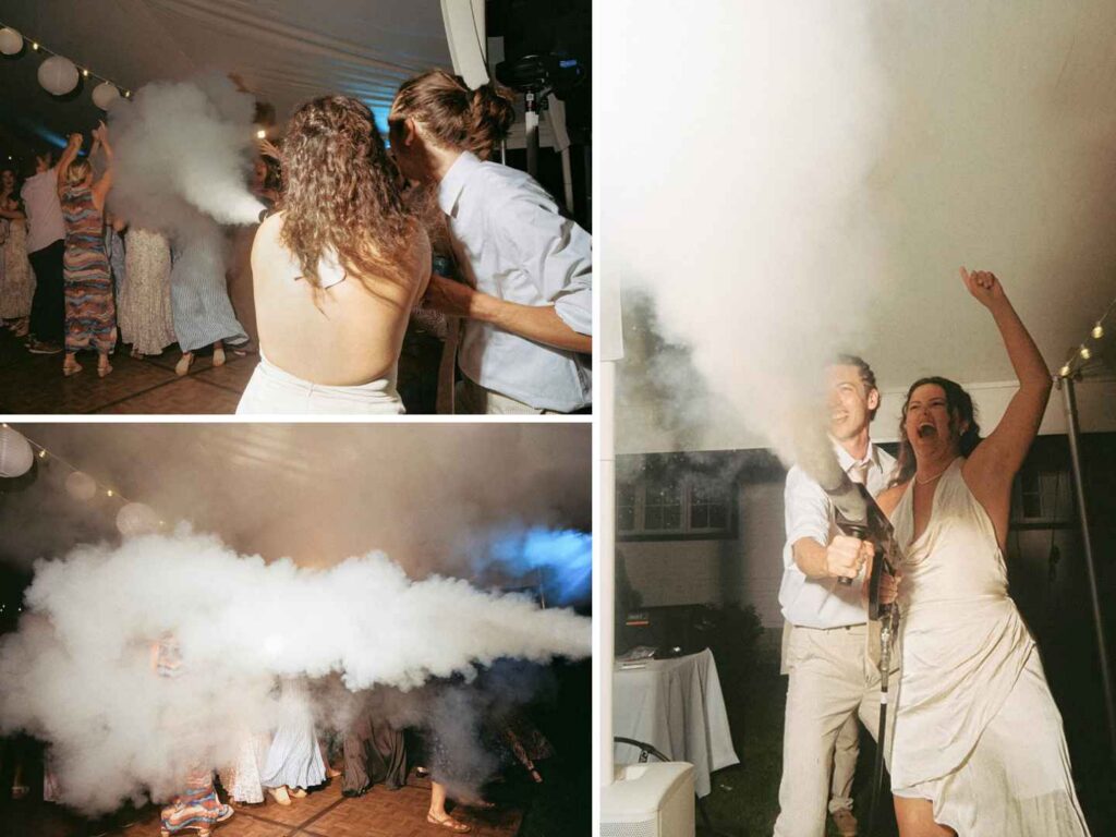 CO2 blast over the dance floor during a tent wedding reception in Alexandria, MN