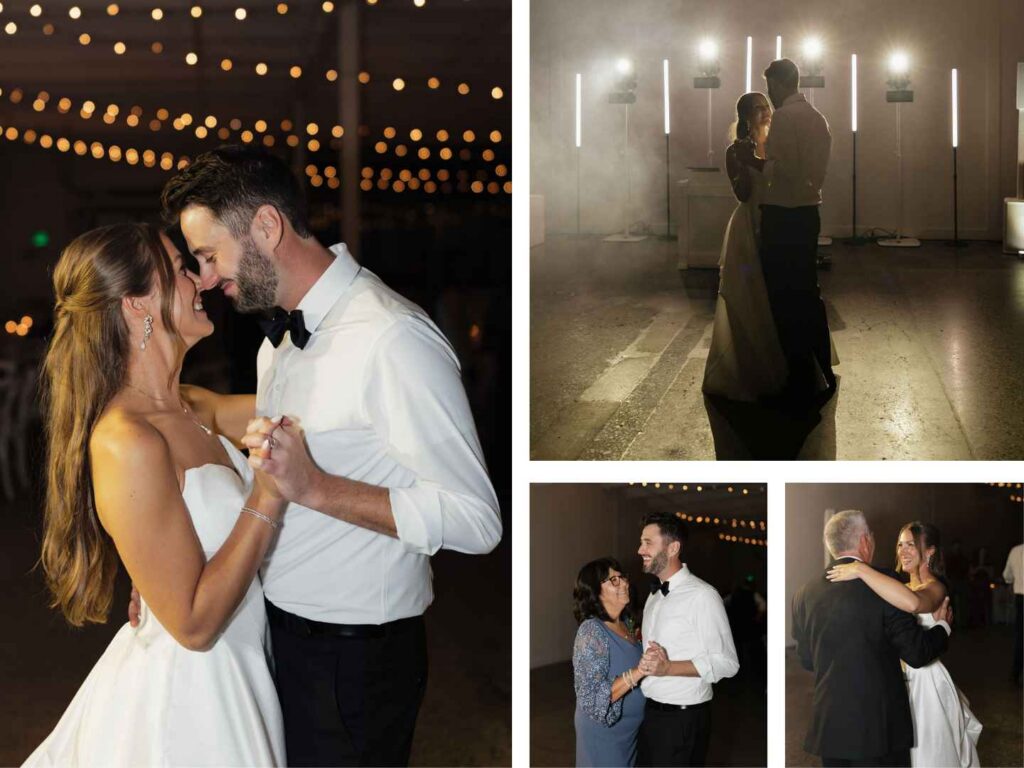 Bride and groom sharing their first dance alongside parent dances at a Minneapolis wedding reception