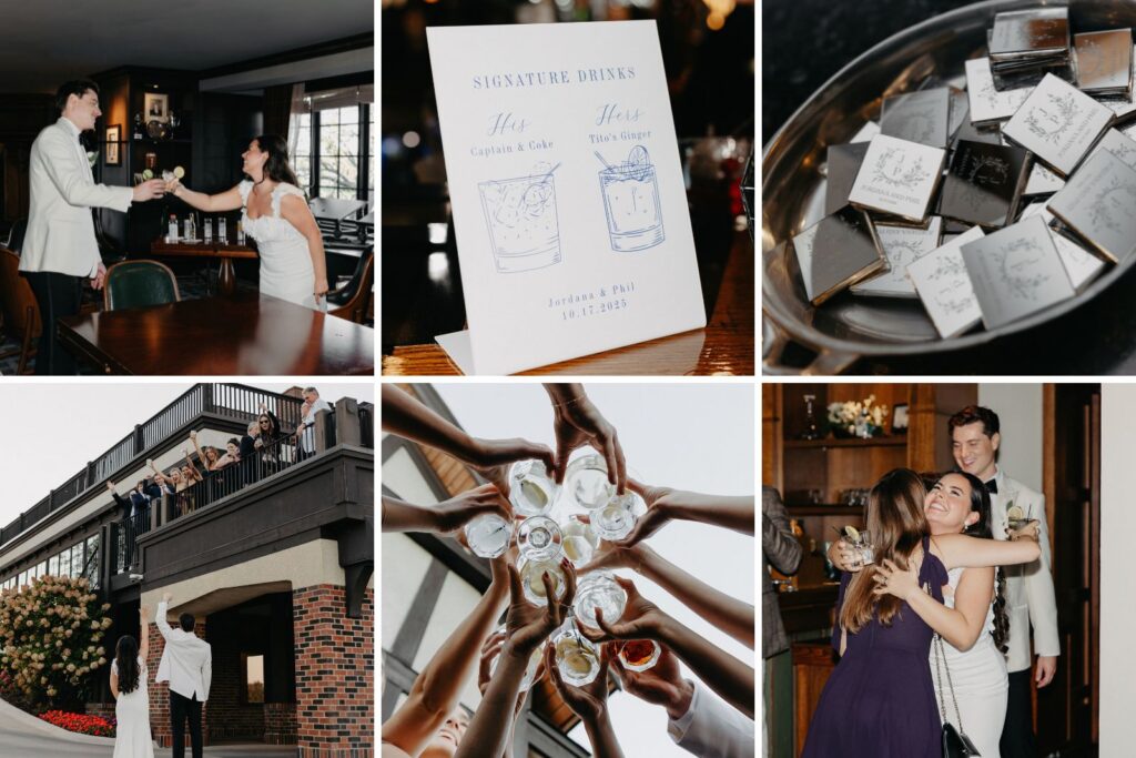 Guests enjoying cocktail hour with a bossa nova playlist at an Edina, MN wedding
