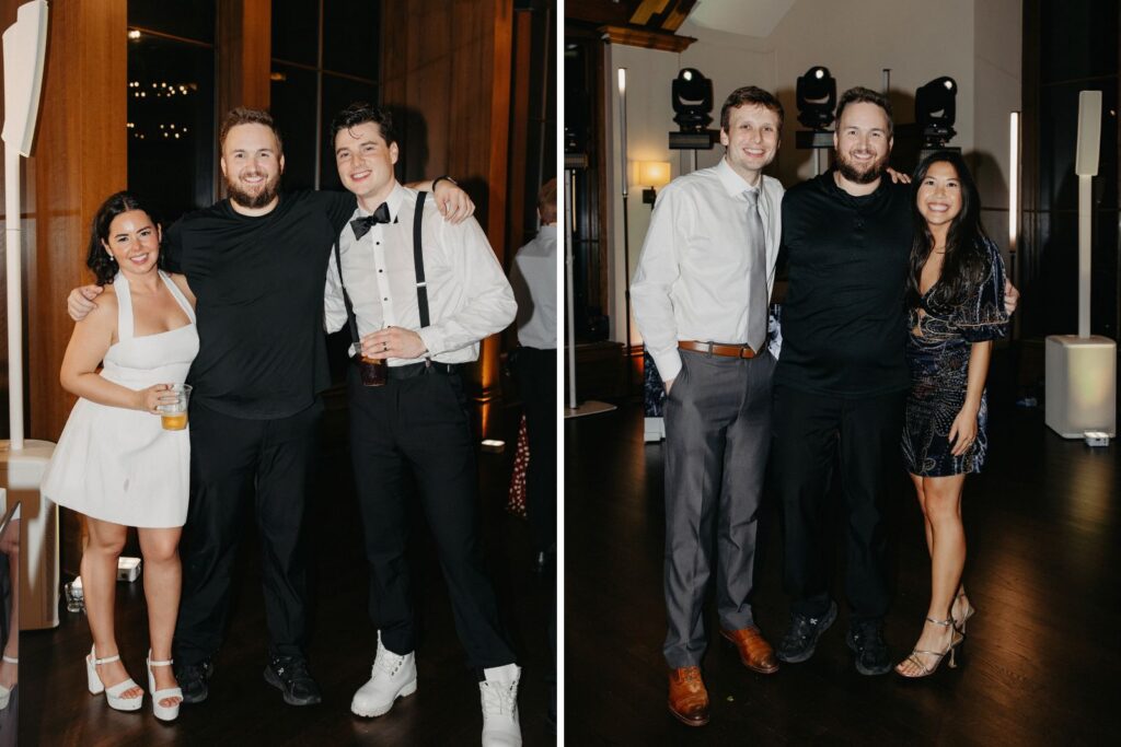 Side-by-side portraits of two couples, Phil & Jordana and Thomas & Alissa, both weddings by DJ MN Events