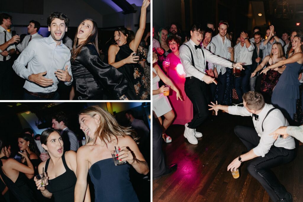High-energy dance floor moment at a wedding reception at Interlachen Country Club